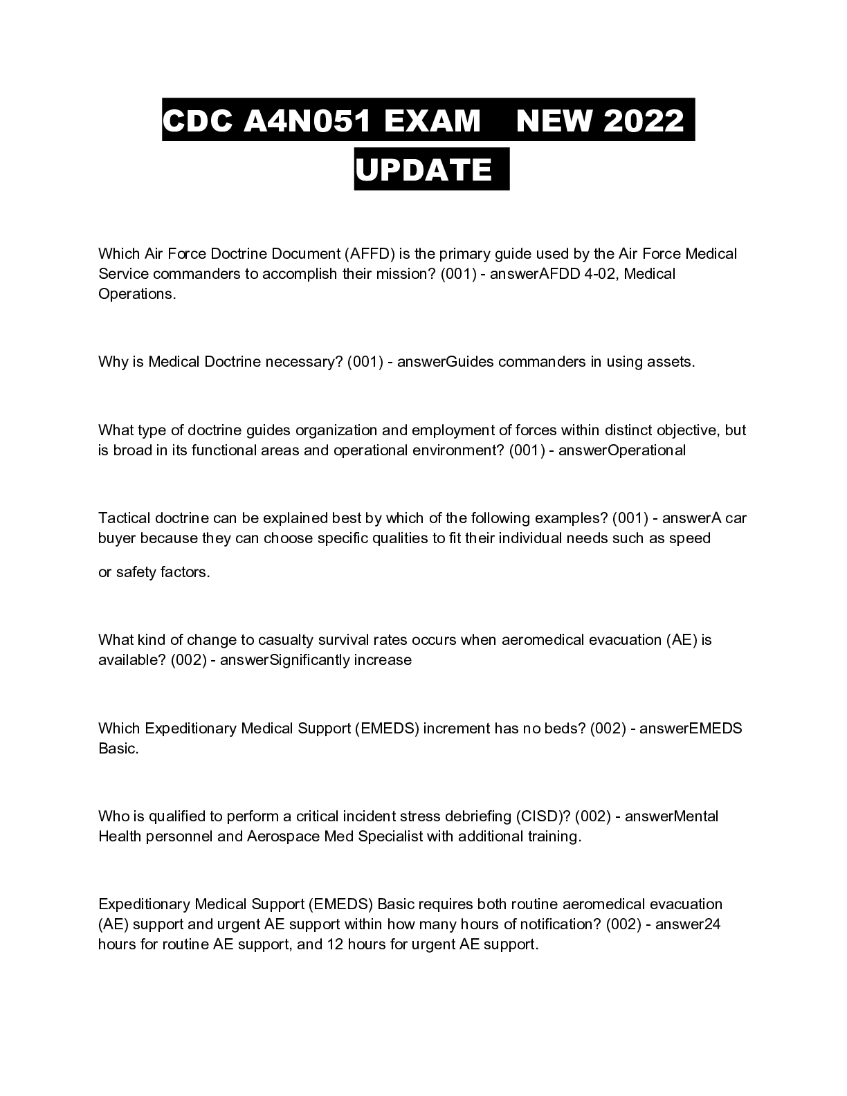 Preview image of CDC A4N051 EXAM NEW 2022 UPDATE document